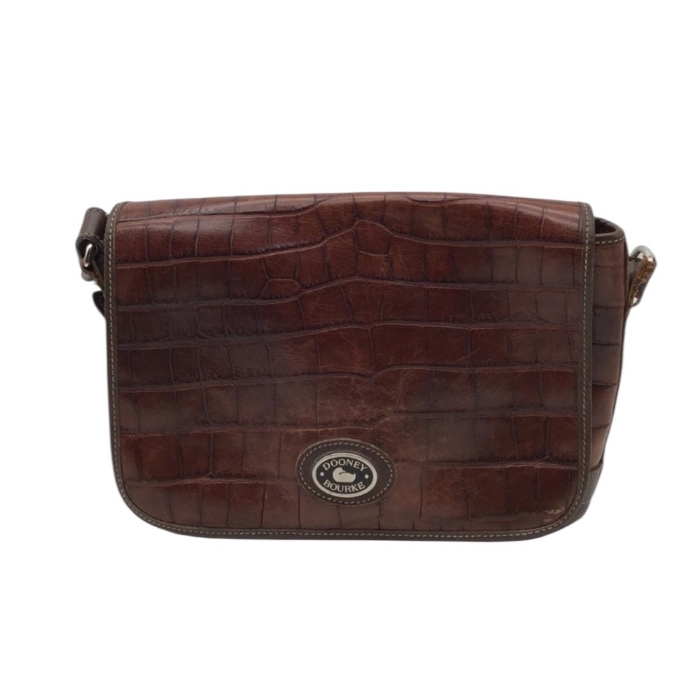 Dooney Brown Croc Embossed Shoulder Bag - Picture 1 of 10